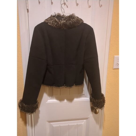Express Black Faux Fur Collared Fully Lined Faux Suede Jacket - Size 4 - Picture 14 of 16